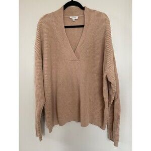 Haven Well Within Cashmere Cotton Blend V-neck Sweater XXL Tan Ribbed Knit Boxy